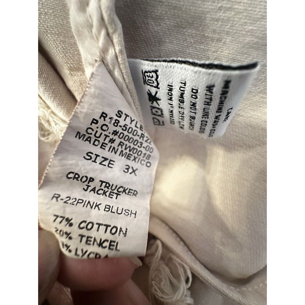 Rebel Wilson Jacket Moto Trucker Raw Fray Hem Women Sz 3X Cream Ivory Jean Style - Picture 8 of 11